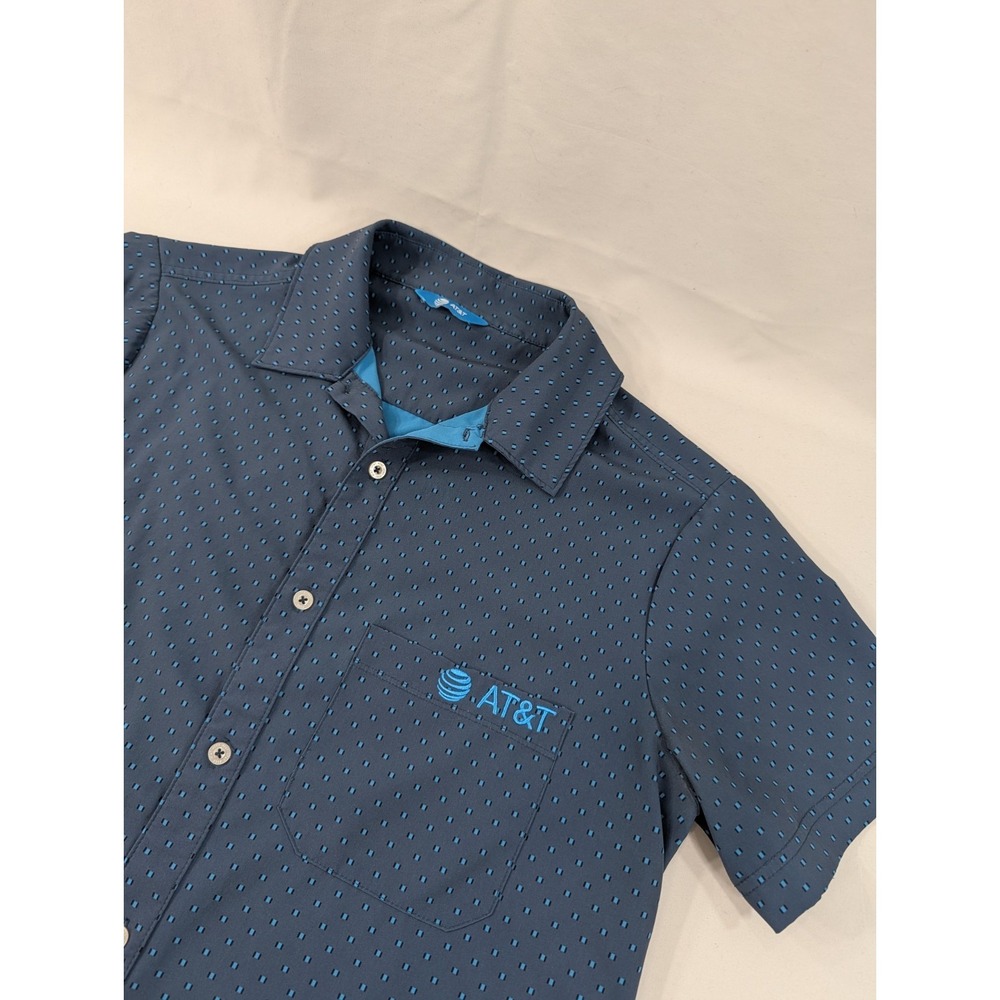 AT&T Employee Work Shirt‎ Mens Snall Blue Button Up Uniform Logo Short Sleeve